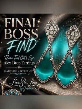 Kendra Scott Alex Drop Earrings Silver Rare Teal Blue Green Cats Eye HTF/Retired